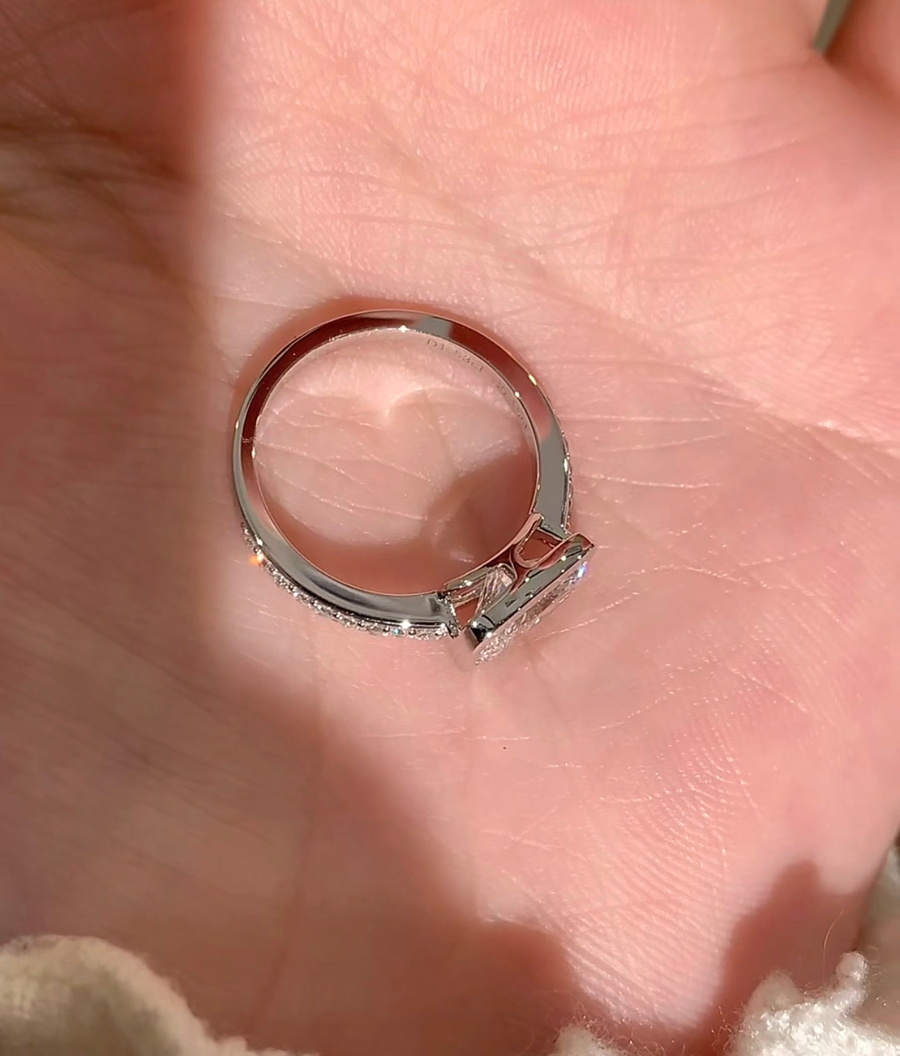 3 CT Elongated Cushion Lab Diamond Ring 18K White Gold