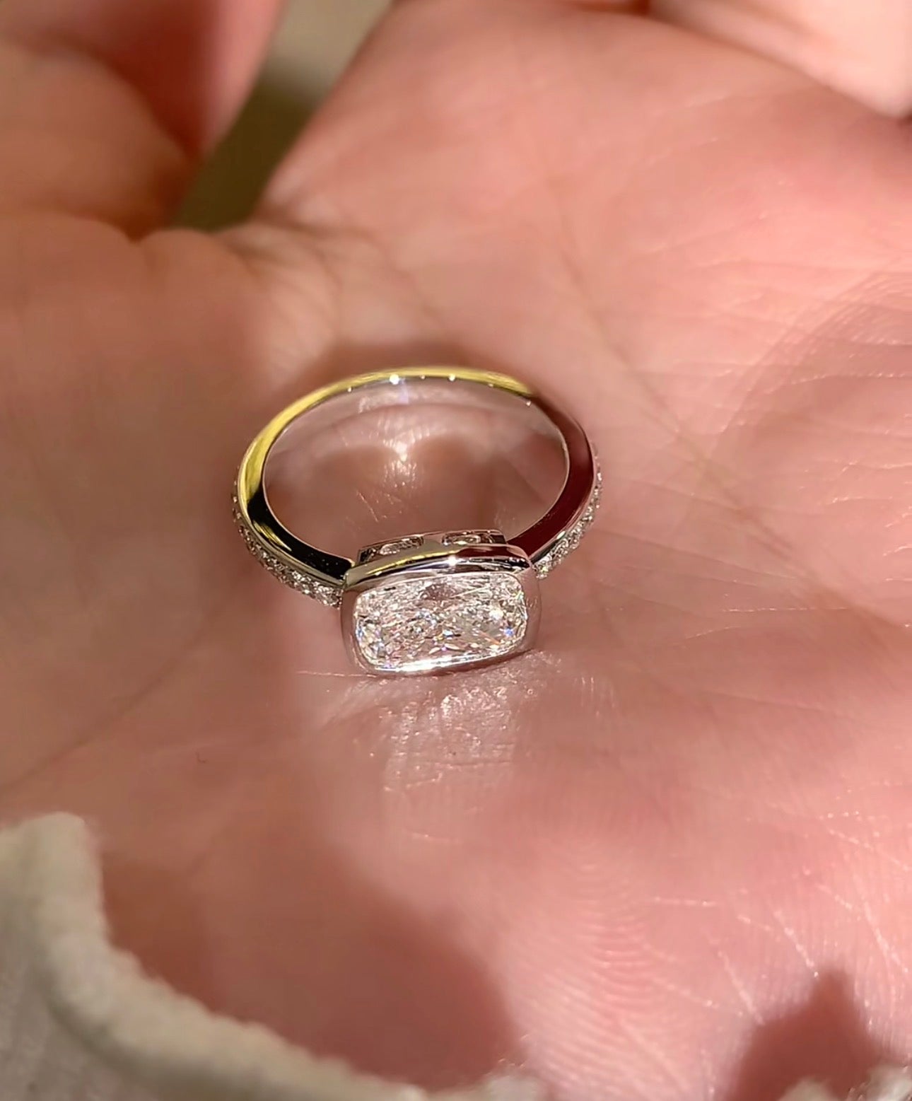 3 CT Elongated Cushion Lab Diamond Ring 18K White Gold