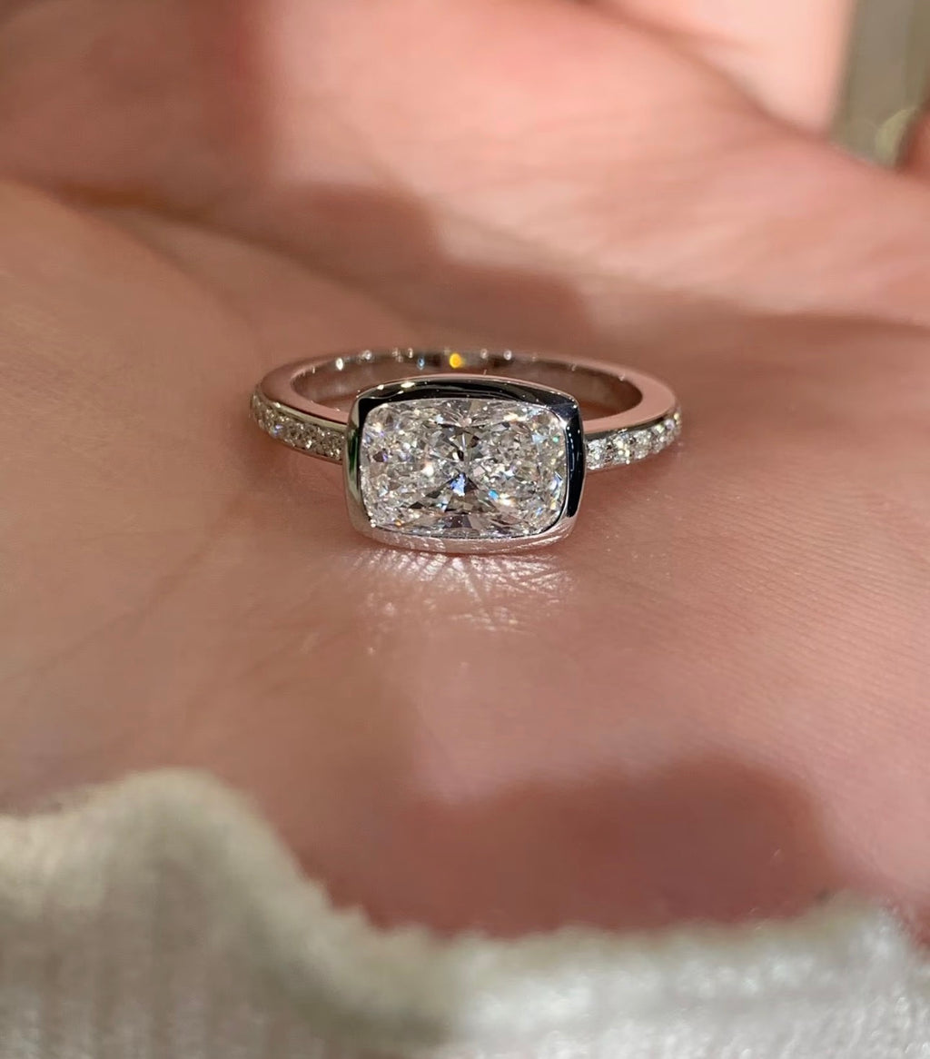 3ct Long Cushion Lab Grown Diamond IGI Certified Ethical Engagement Ring 18K Gold