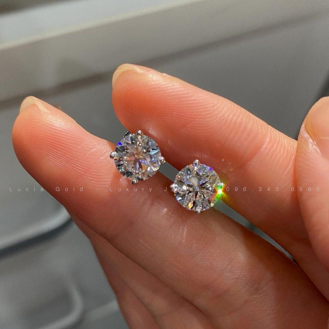 3 CT Round Lab Diamond Stud Earrings 18K White Gold