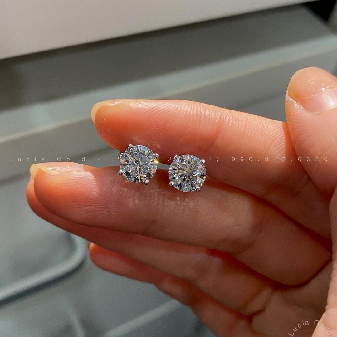 3 CT Round Lab Diamond Stud Earrings 18K White Gold