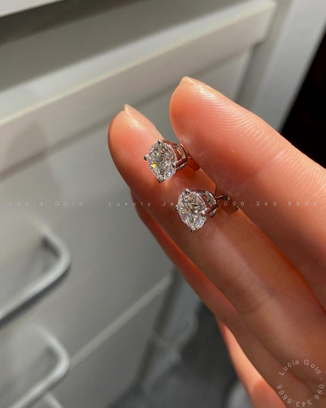 3 CT Round Lab Diamond Stud Earrings 18K White Gold
