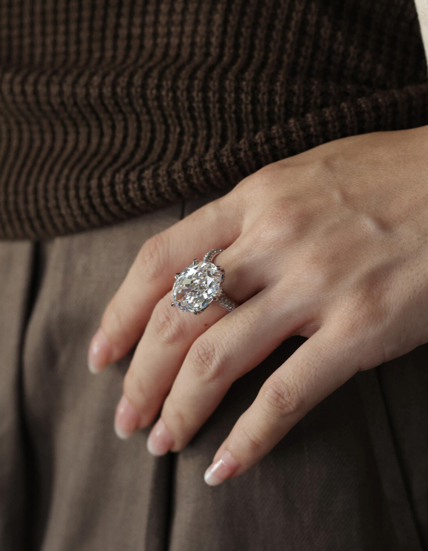 10 CT Oval Lab Diamond Ring 18K Gold